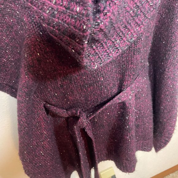 White House Black Market Poncho Sweater Mohair Wool Marled Knit Belted Metallic - Picture 4 of 13